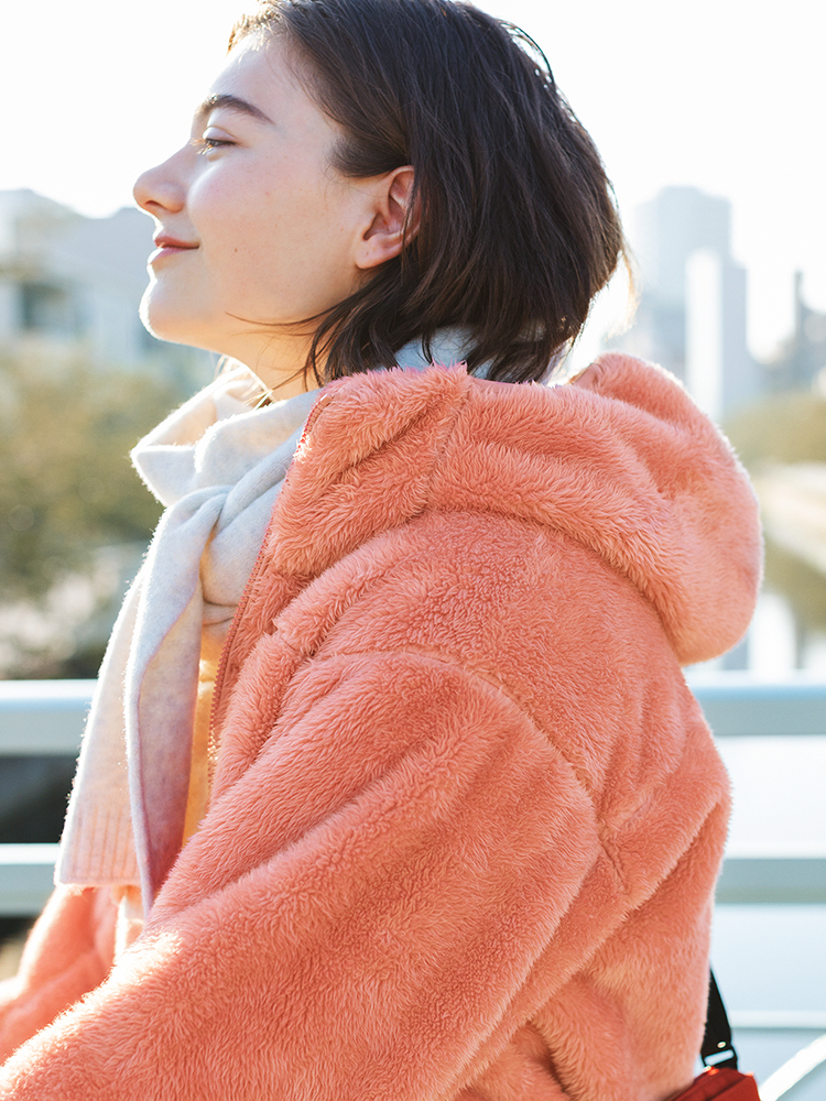 女裝  防風長刷毛連帽外套