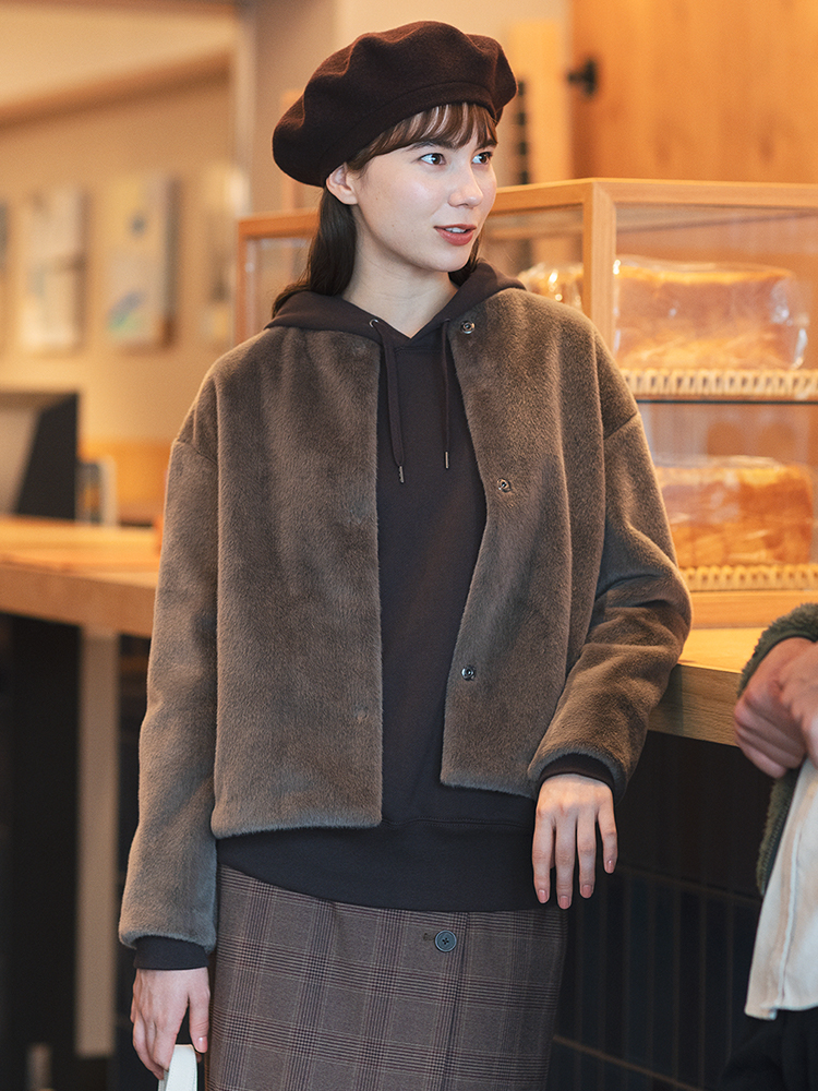 女裝 柔軟刷毛無領外套