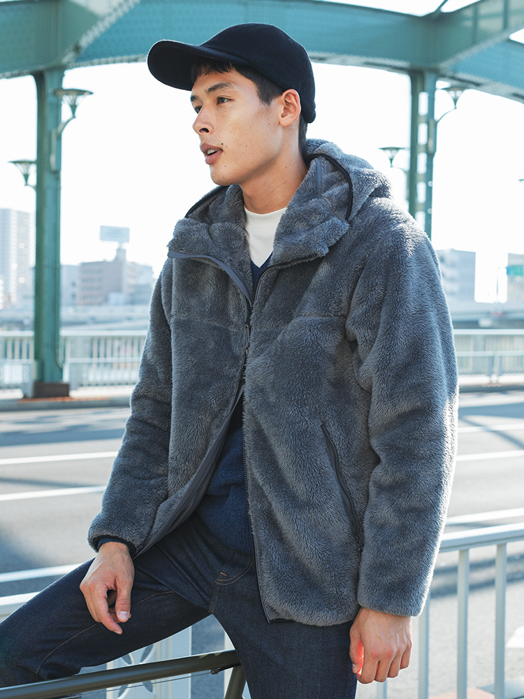 男裝 防風長刷毛連帽外套