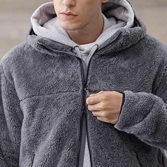 男裝 防風長刷毛連帽外套