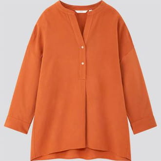 女裝 亞麻混紡開領上衣 (七分袖)