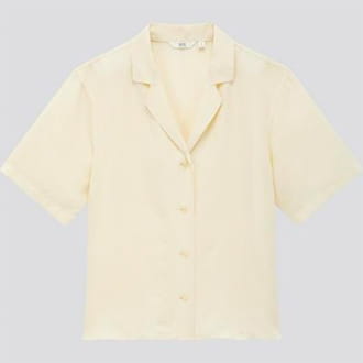 亞麻混紡開領上衣(短袖)