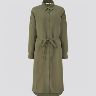 女裝 亞麻混紡襯衫式洋裝 (長袖)