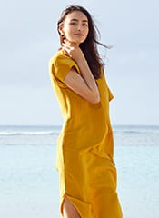 亞麻混紡繭型洋裝 (短袖)
