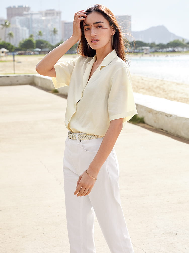 リネンブレンドオープンカラーシャツ