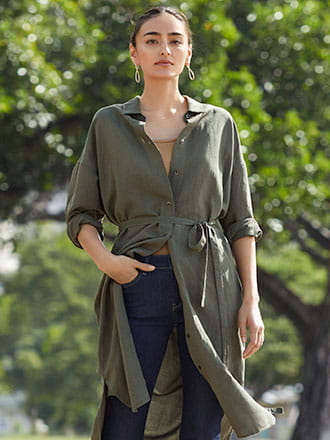 リネンブレンドシャツ ワンピース