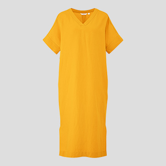 亞麻混紡繭型洋裝 (短袖)