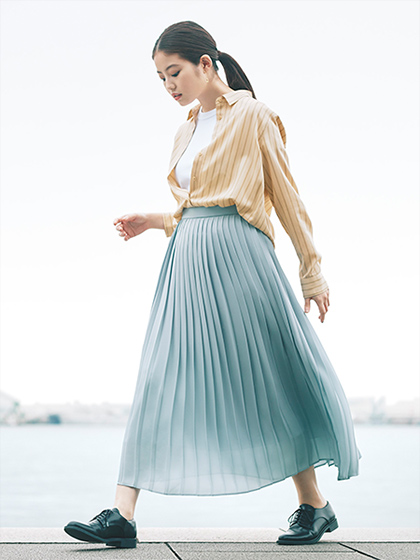 雪紡細褶長裙