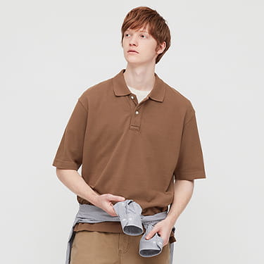 男裝 棉質網眼寬版POLO衫 (短袖)