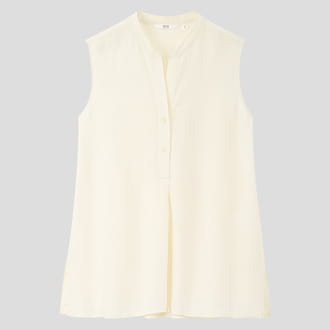 亞麻混紡開領上衣 (無袖)