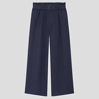 ベルテッドリネンレーヨンワイドパンツ（丈標準67～69cm）