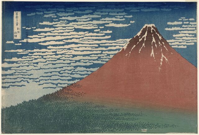 Mt. Fuji in clear weather woodblock print by Katsushika Hokusai