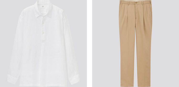 white linen shirt and chino trouser