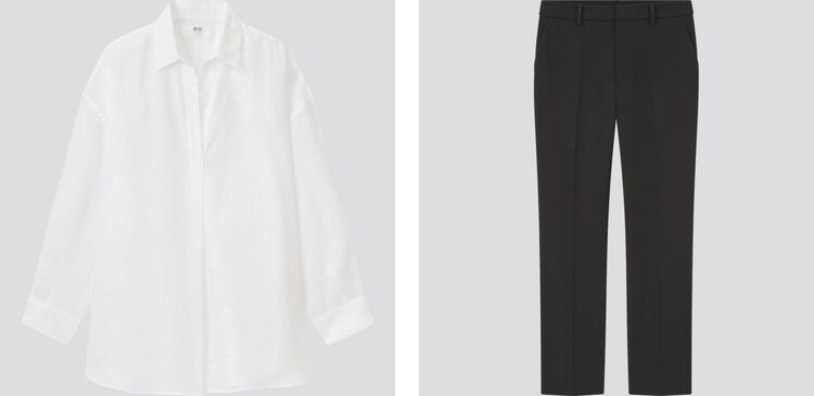 Linen shirt and black trousers