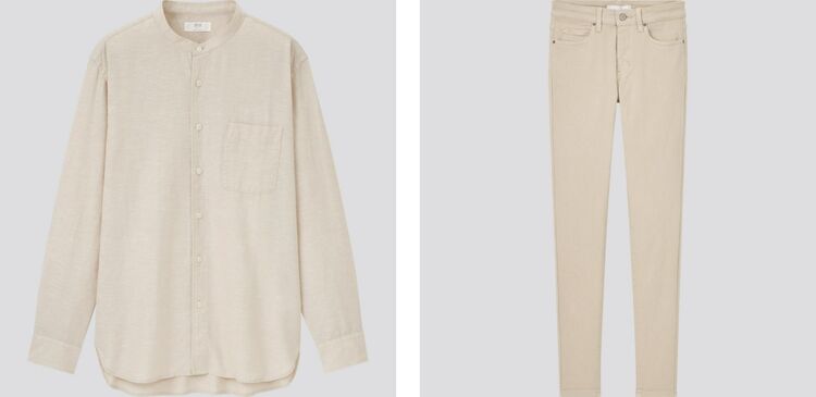 linen grandad collar shirt and jeans