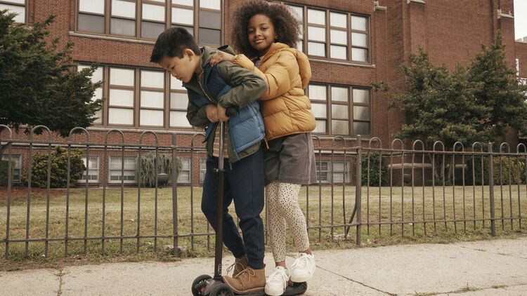 kids wearing down coats