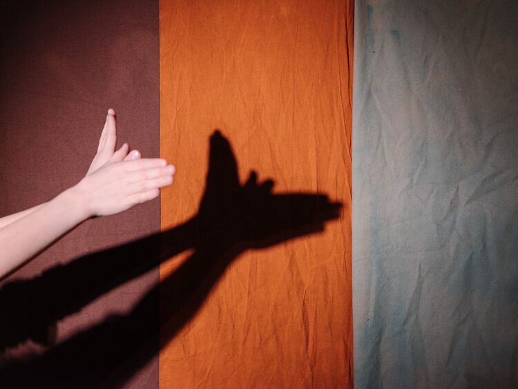 A child creates a shadow character in a pop-up studio