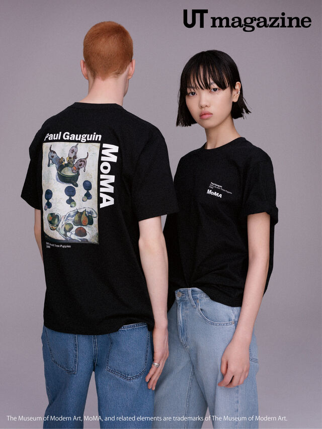 models wearing graphic T-shirts from the UNIQLO MoMA Art Icons collection