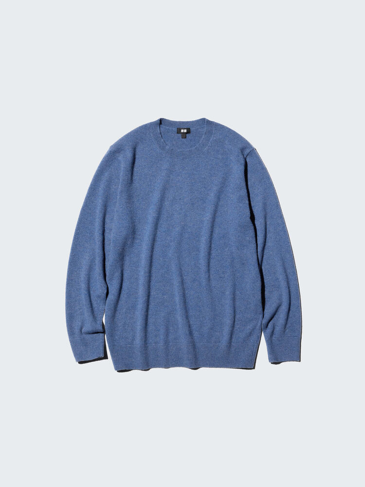 mens crew neck cashmere jumper in blue-grey