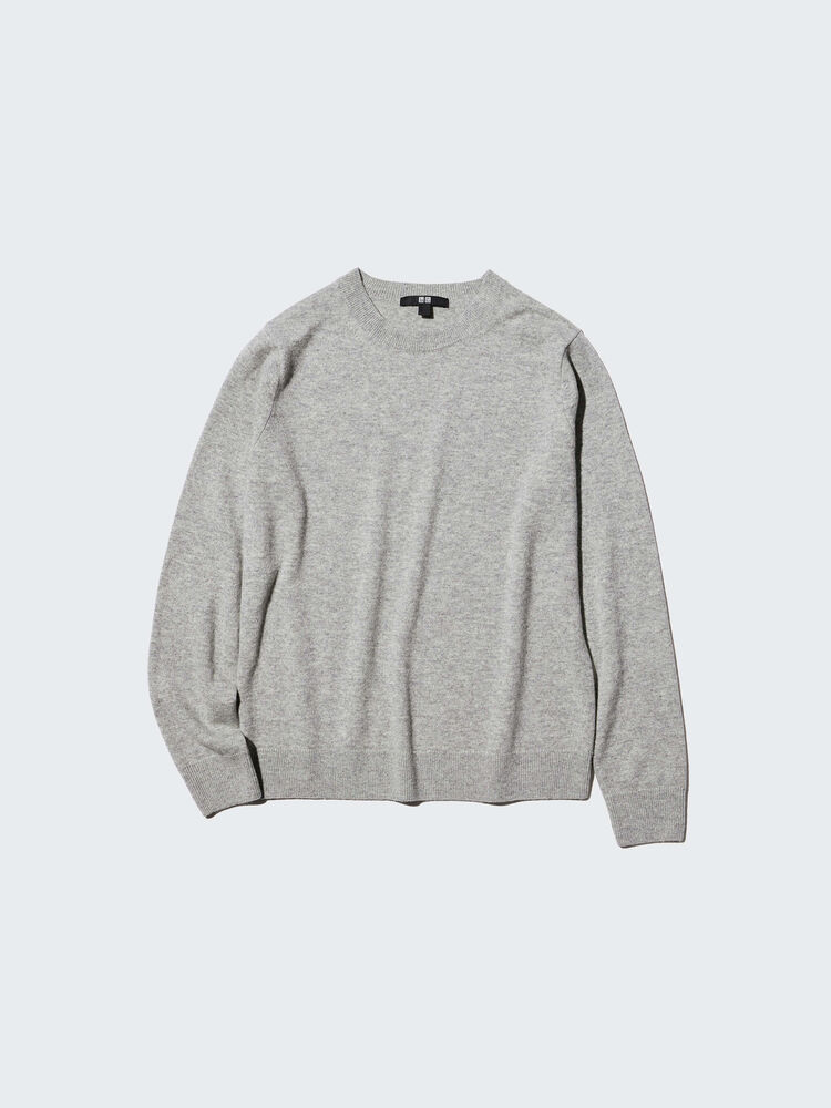 womens crew neck cashmere jumper in light grey