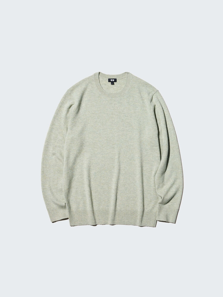 mens cashmere crew neck jumper in light green