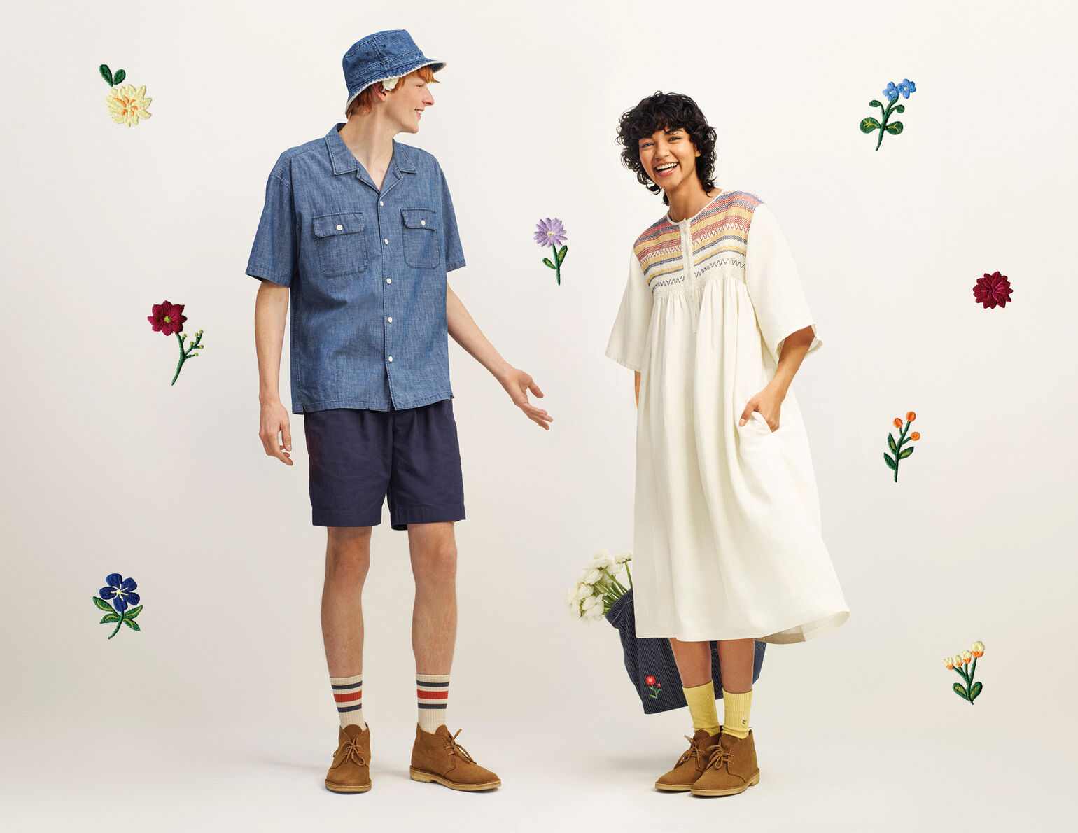 man and woman wearing JW Anderson for UNIQLO