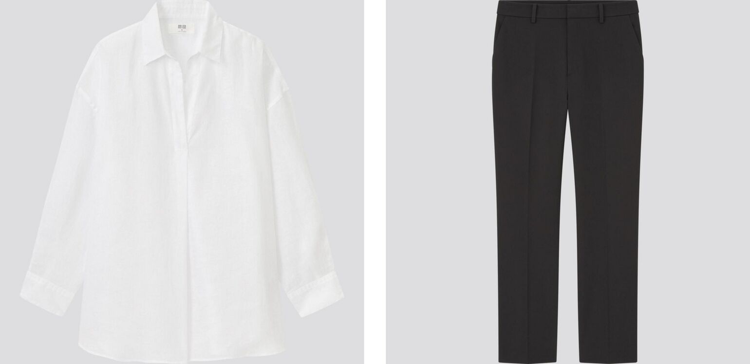 Linen shirt and black trousers