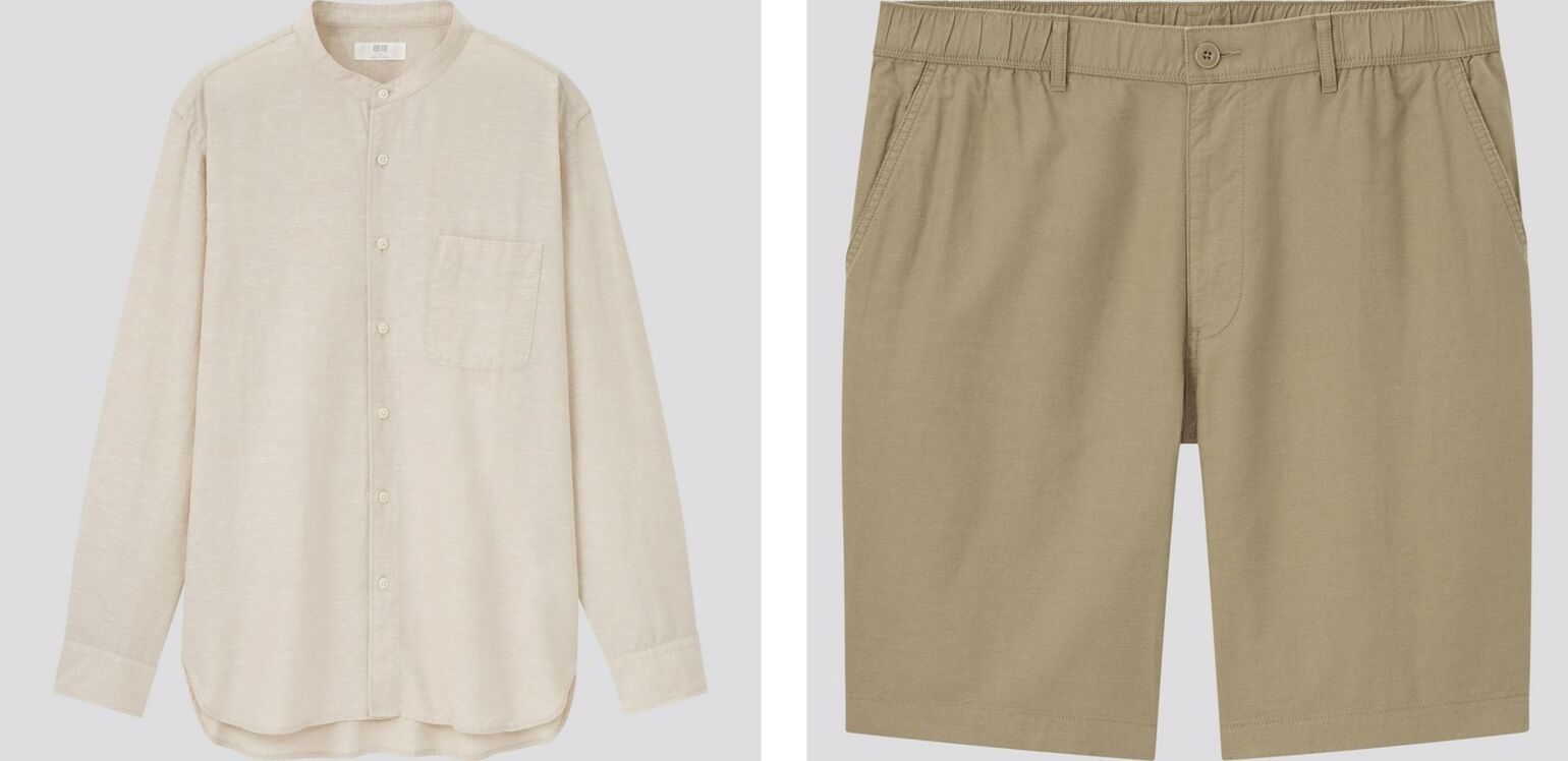 Linen grandad collar shirt and linen shorts