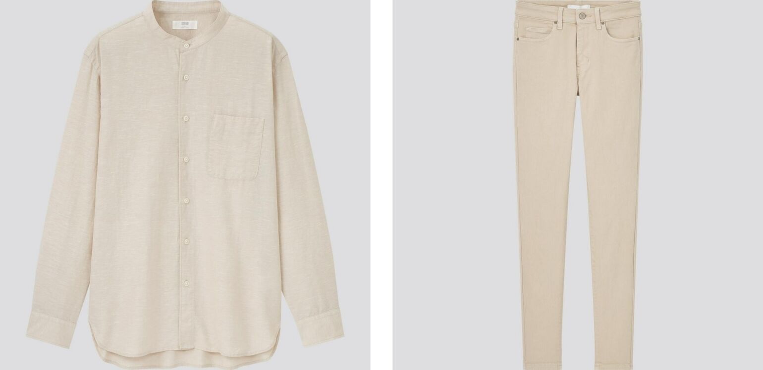 linen grandad collar shirt and jeans