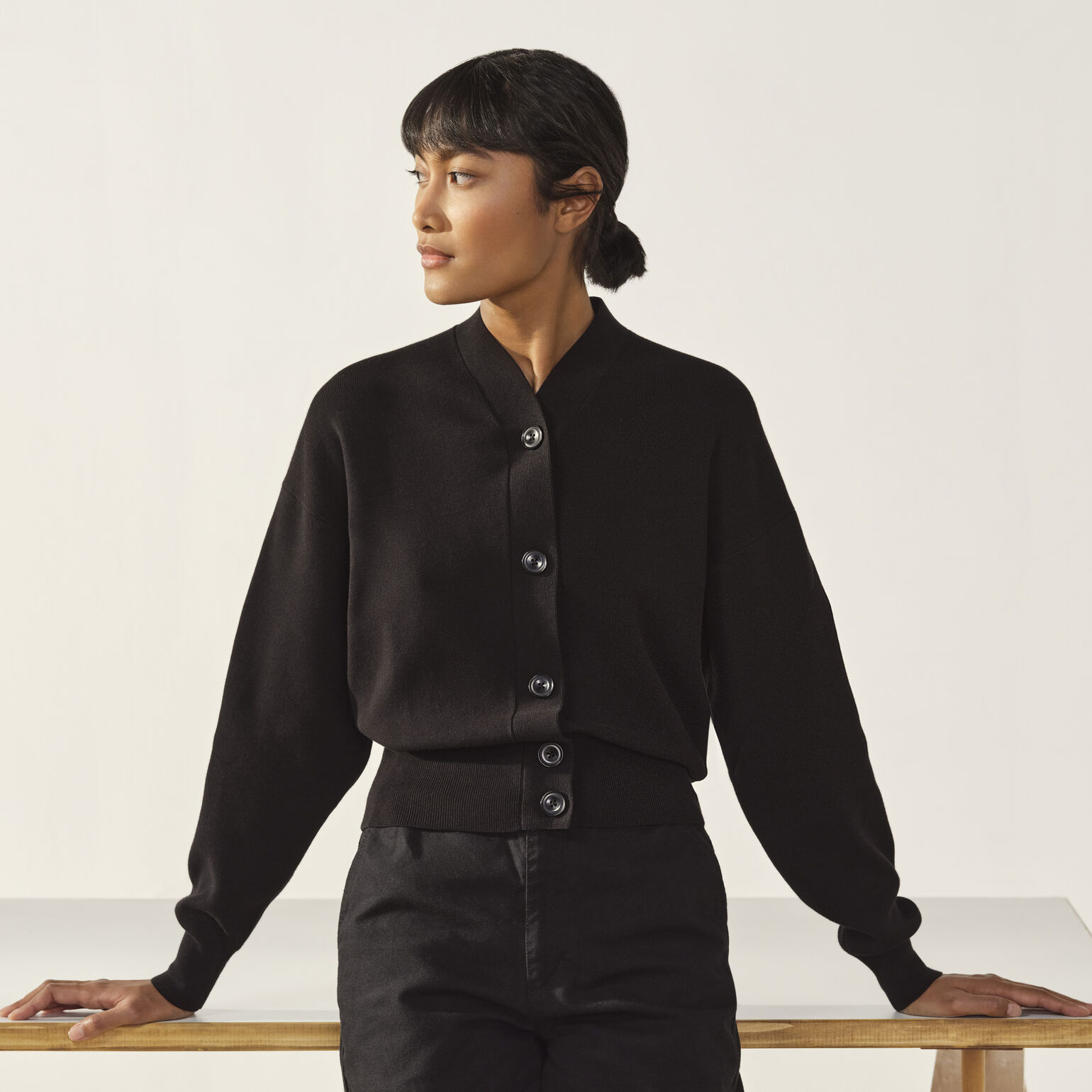 woman wearing Uniqlo U cardigan