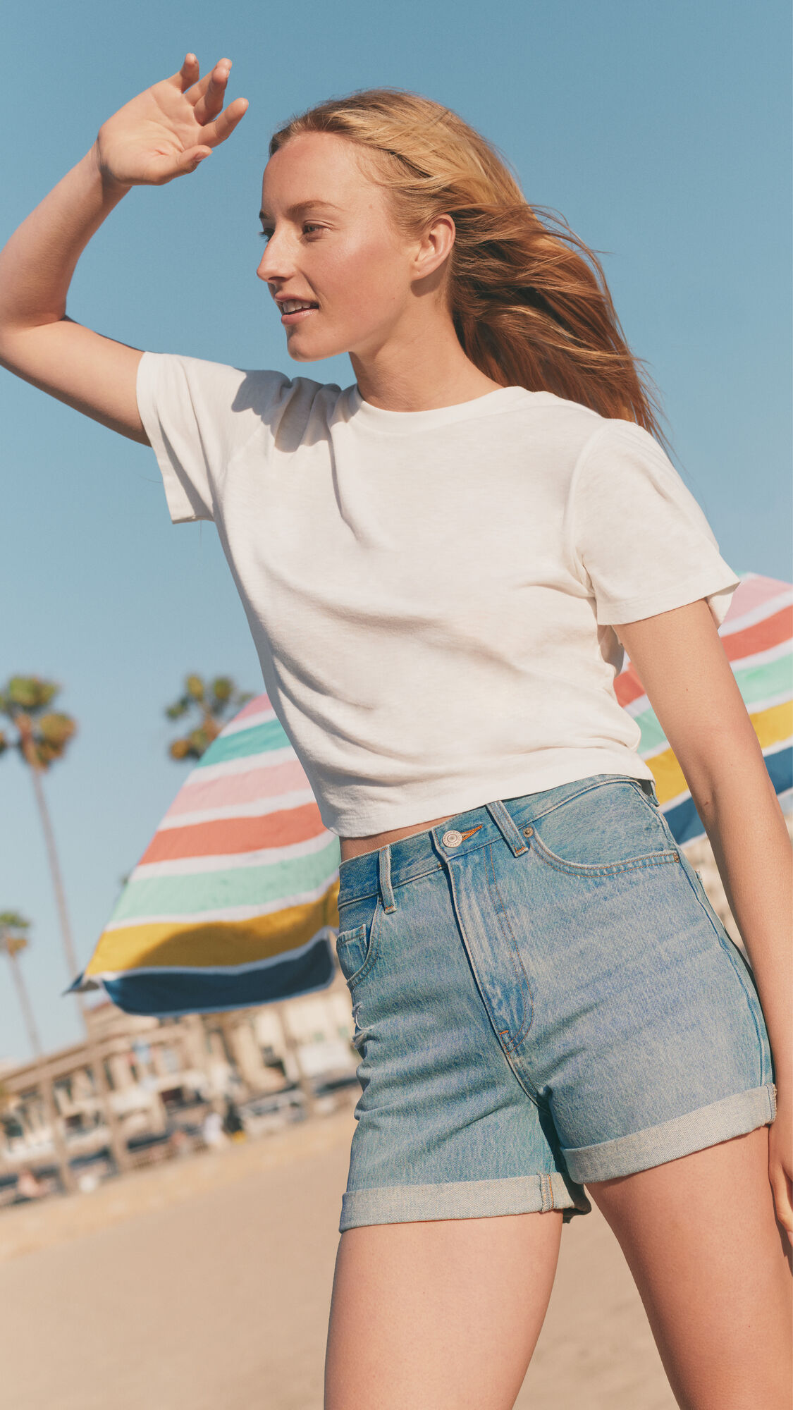 model wearing T-shirt and shorts