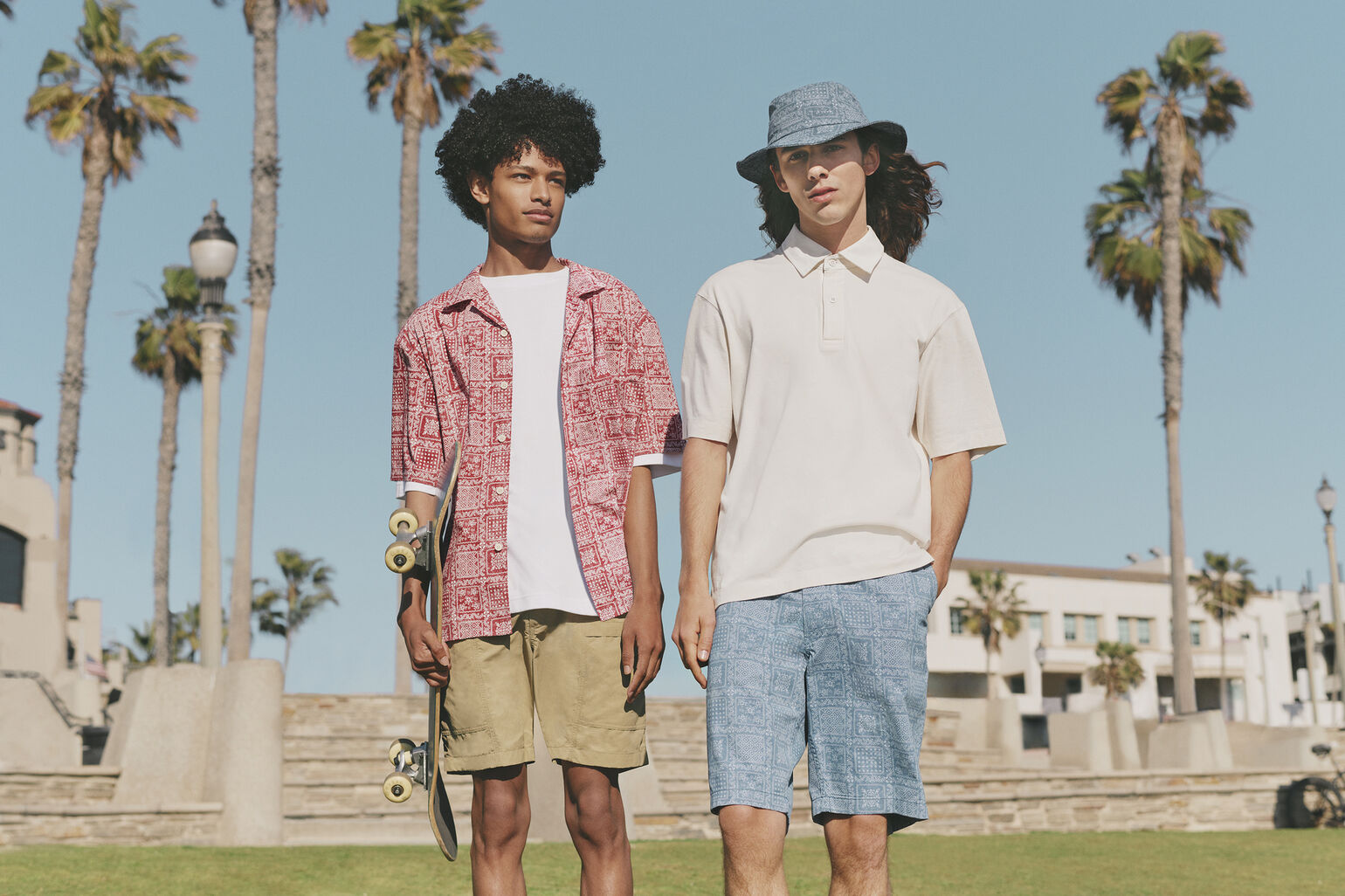 models wearing short sleeved shirt and shorts and T-shirt and shorts