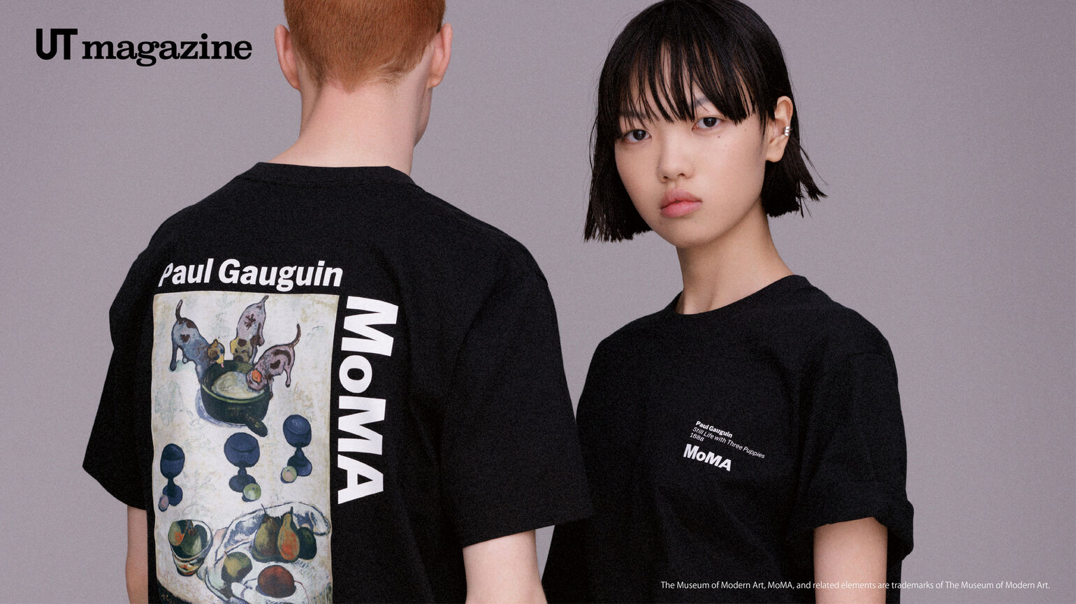 models wearing graphic T-shirts from the UNIQLO MoMA Art Icons collection