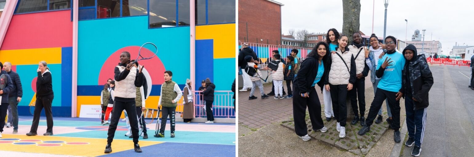 locals at the event enjoy the tennis court
