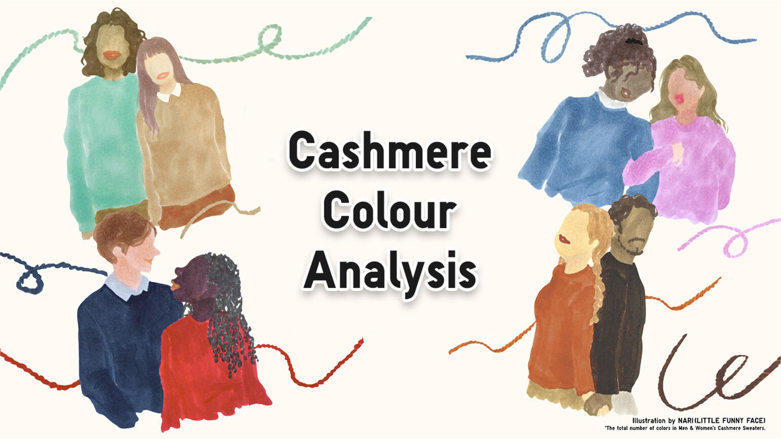 illustration of four couples wearing different coloured cashmere jumpers