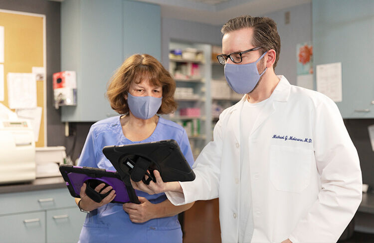 michael in his workplace