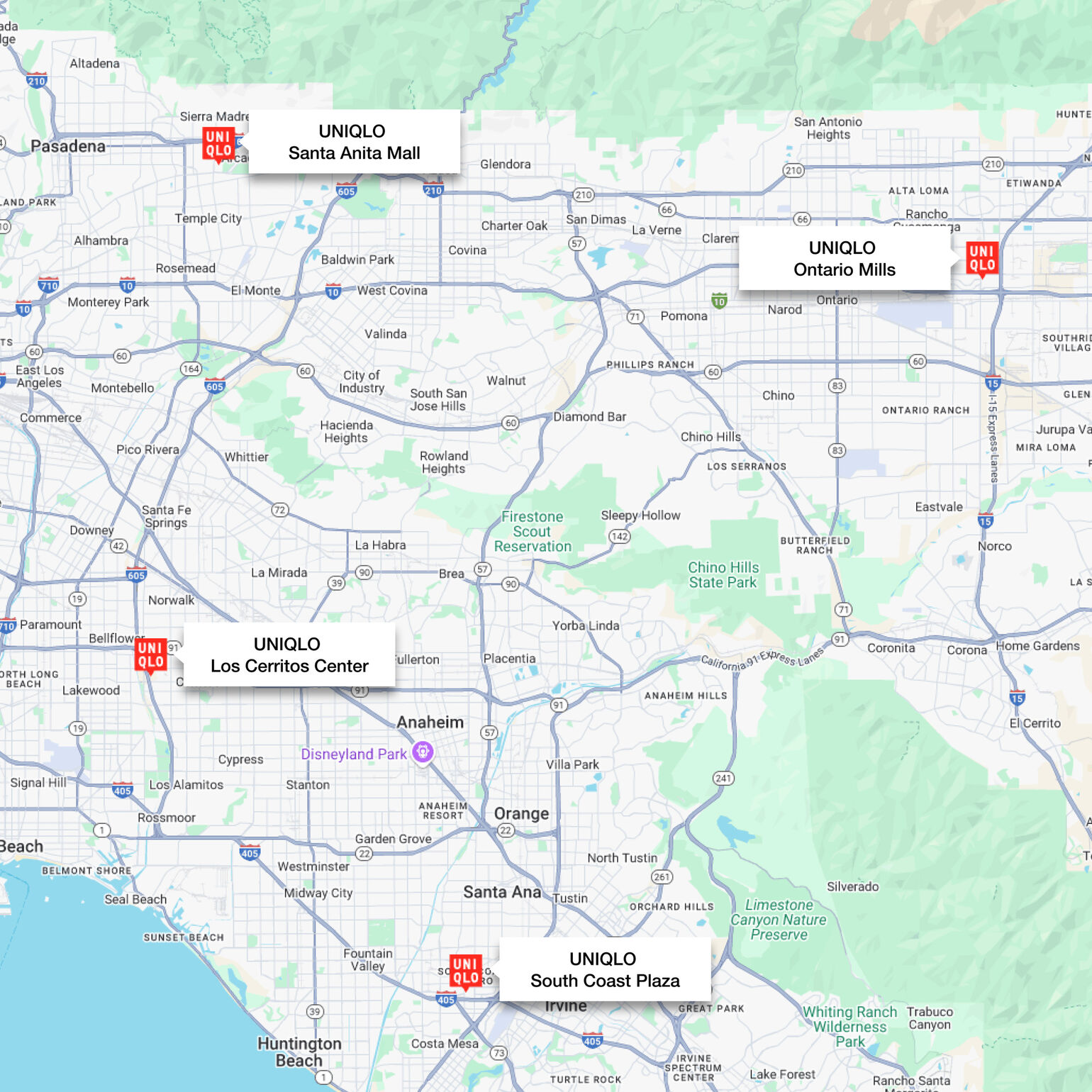 Los Angeles Map with UNIQLO Locations