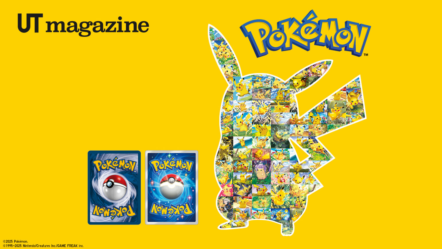 Pokemon cards and logo on yellow background