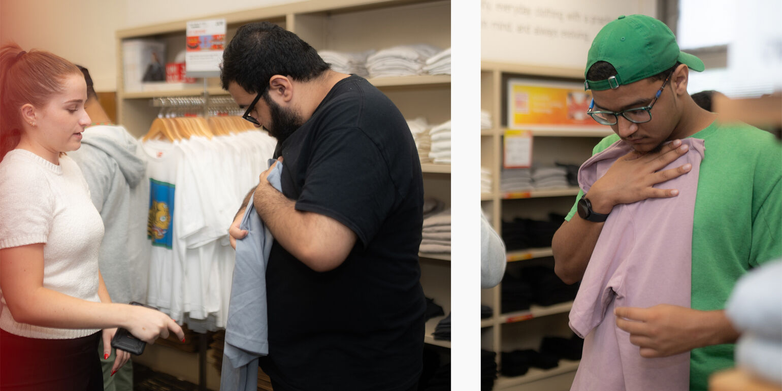 People folding clothes