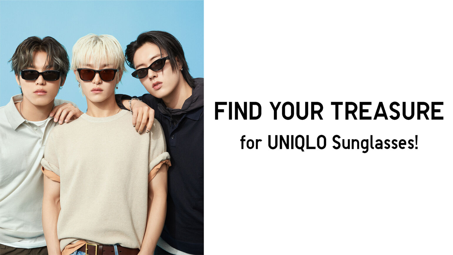 Find your treasure for UNIQLO sunglasses featuring members Jihoon, Haruto, and Park Jeong Woo