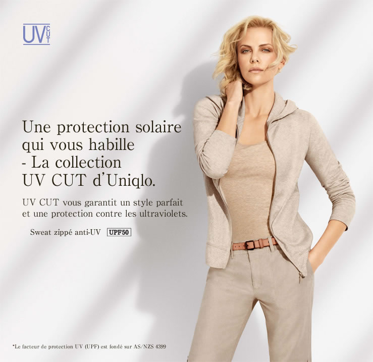 Une protection solaire qui vous habille - La collection UV CUT d'Uniqlo.  UV CUT vous garantit un style parfait et une protection contre les ultraviolets. Sweat zippé anti-UV 