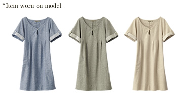 W Cotton Linen Tuck S/S Dress