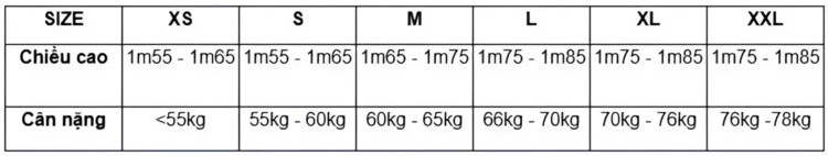 Chọn size áo nam theo cân nặng và chiều cao