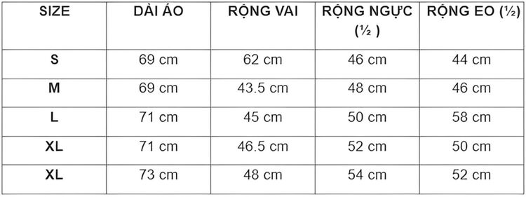 Size áo sơ mi nam chuẩn xác
