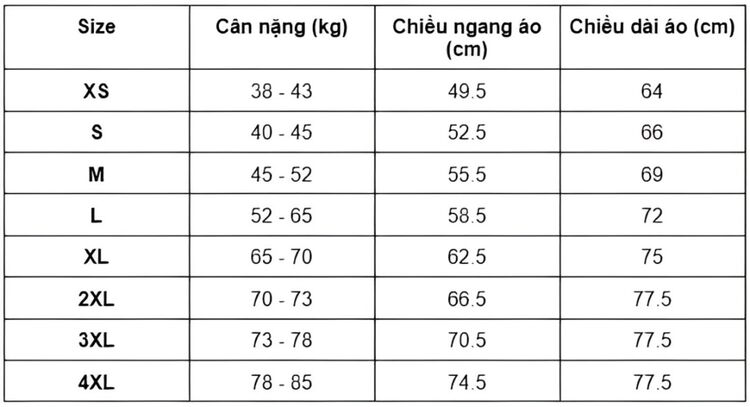 Bảng size áo thun form rộng nữ