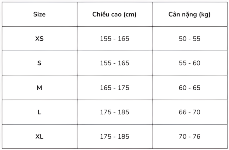 Bảng size áo thun nam theo cân nặng và chiều cao chuẩn xác