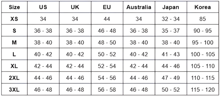 Bảng size áo thun nam chuẩn quốc tế
