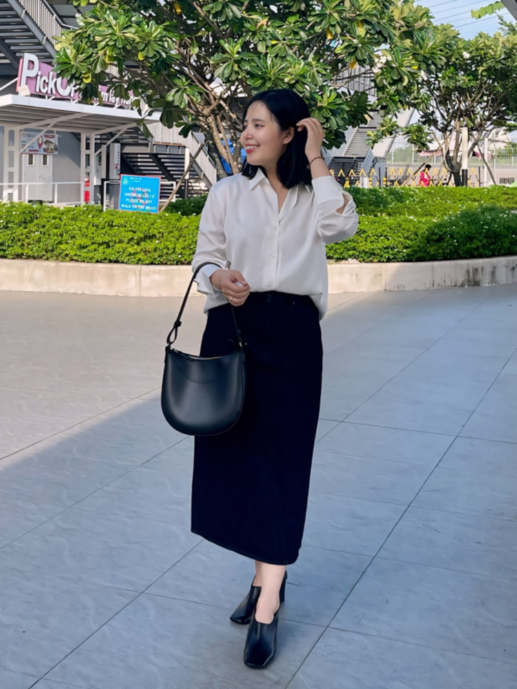 Phối đồ với Chân Váy Denim Dáng Dài cho dáng người thấp