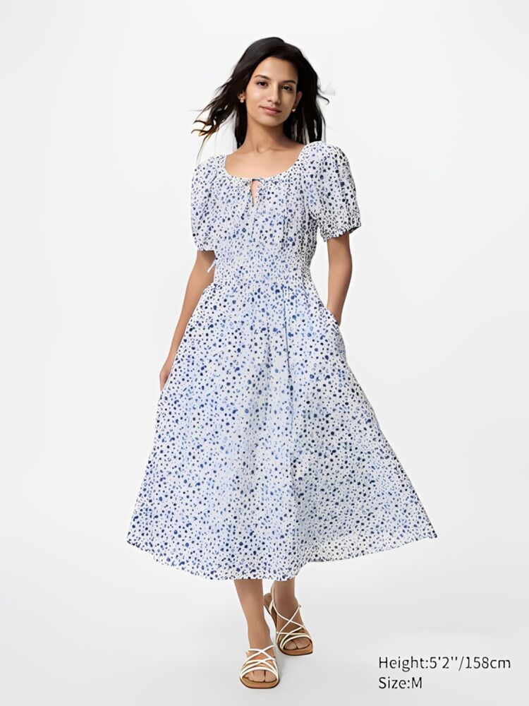 Set đồ đi biển kín đáo, thanh lịch với đầm hoa tay phồng