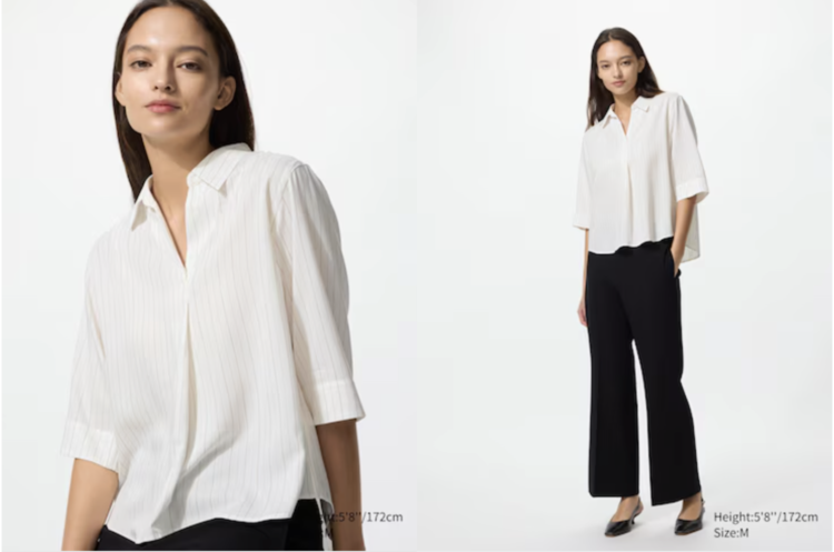Kiểu áo sơ mi nữ tay lỡ đẹp với thiết kế cổ mở